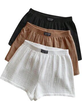 Women's Khaki Black White Summer Packs Elastic Waist Wide Leg Casual Shorts Craf